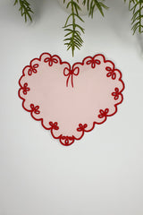 Heart Shaped Pink Embroidered Cocktail Napkin 1 Piece