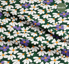 Digitally Printed Fabric with Hand-Drawn Daisy Flower Pattern