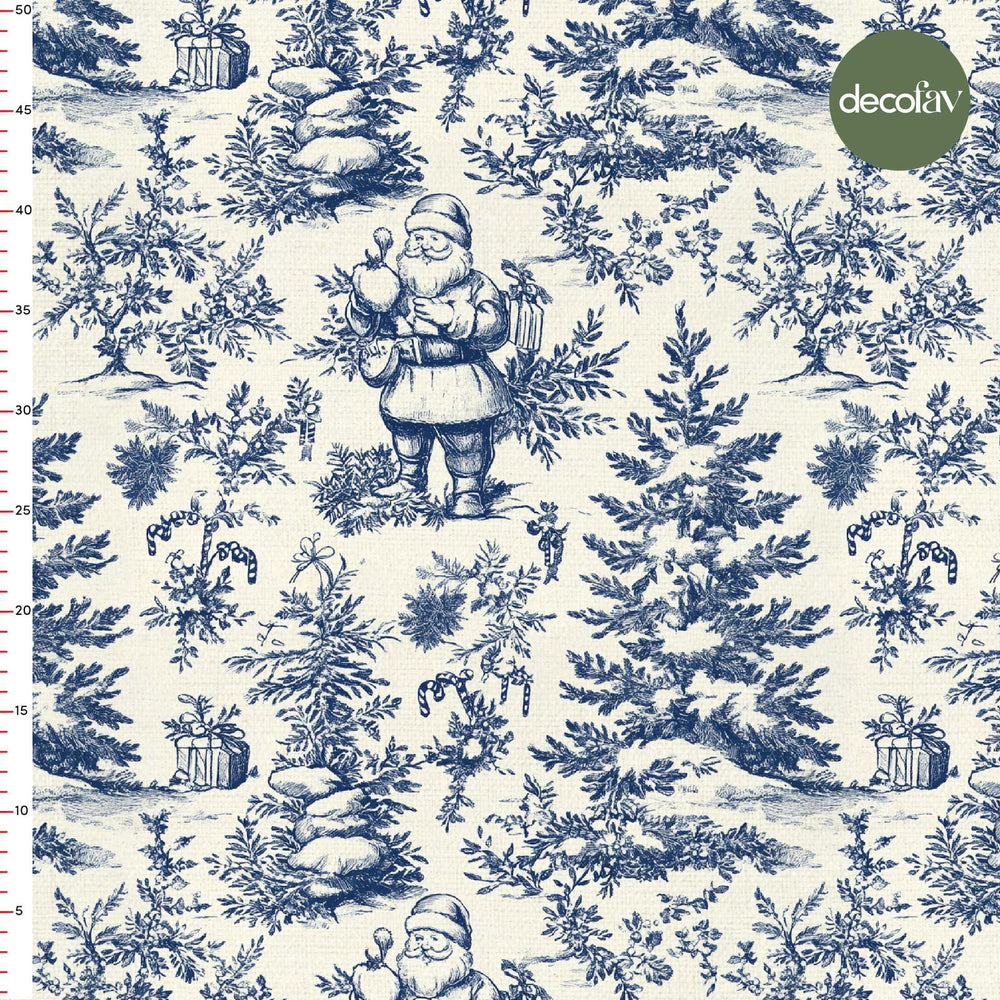 Lacivert Noel Baba Toile de Jouy Desenli Dijital Baskılı Kumaş - Decofav | Kırlent, Sofra Tekstili, Kumaş