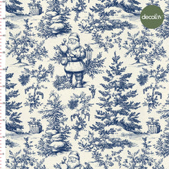 Lacivert Noel Baba Toile de Jouy Desenli Dijital Baskılı Kumaş - Decofav | Kırlent, Sofra Tekstili, Kumaş