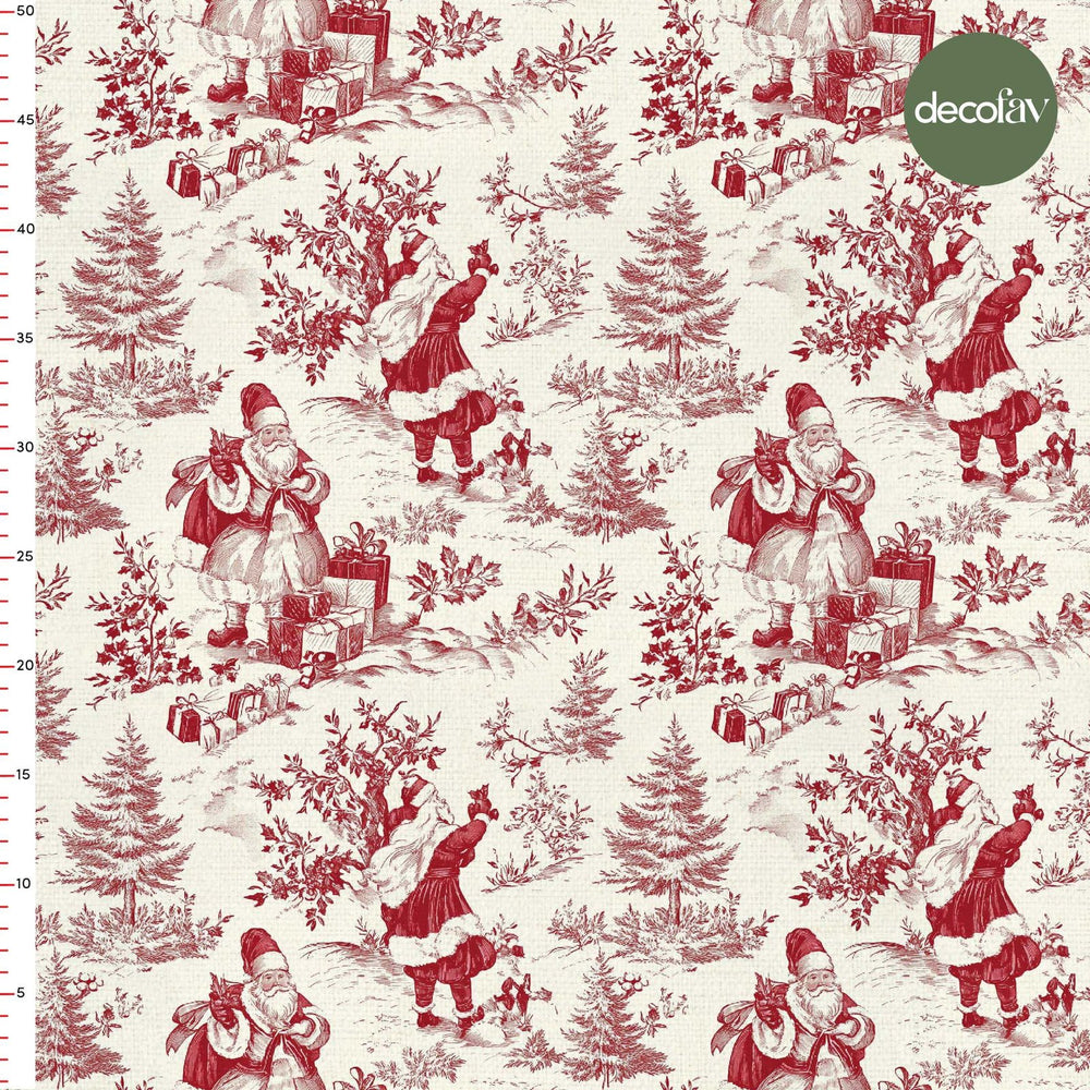 Kırmızı Noel Baba Yılbaşı Toile de Jouy Desenli Dijital Baskılı Kumaş - Decofav | Kırlent, Sofra Tekstili, Kumaş