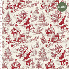 Kırmızı Noel Baba Yılbaşı Toile de Jouy Desenli Dijital Baskılı Kumaş - Decofav | Kırlent, Sofra Tekstili, Kumaş