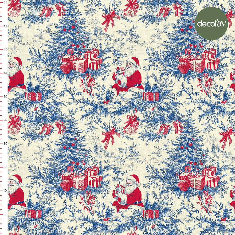 Kırmızı Mavi Noel Baba Toile Desenli Dijital Baskılı Kumaş - Decofav | Kırlent, Sofra Tekstili, Kumaş