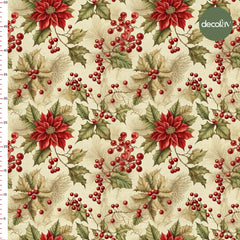 Vintage Yılbaşı Çiçekleri ve Yapraklar Desenli Dijital Baskılı Kumaş