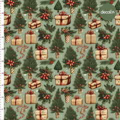Soft Blue Background Christmas Objects Patterned Digital Printed Fabric