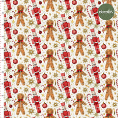 Digitally Printed Fabric with Watercolor Tin Soldier and Gingerman Pattern