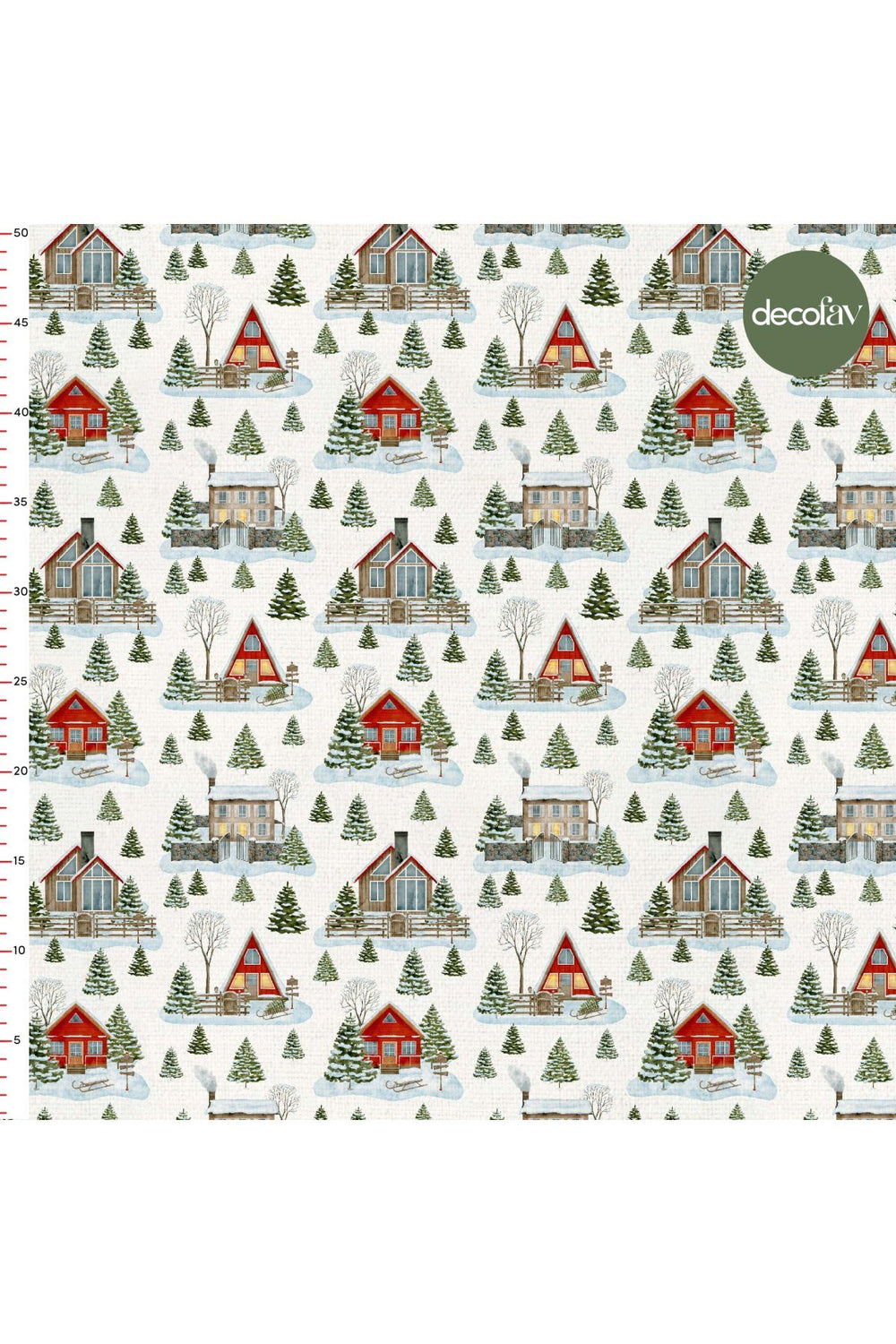 Şirin Mini Yılbaşı Ev Manzaraları Desenli Dijital Baskılı Kumaş - Decofav | Kırlent, Sofra Tekstili, Kumaş