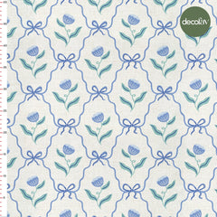Elegant Bow and Flower Art Deco Style Patterned Digital Printed Fabric