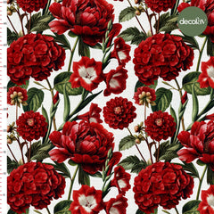 Kırmızı Ortanca ve Gül Desenli Dijital Baskılı Kumaş