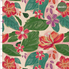 Sulu Boya Botanik Çiçek ve Yaprak Desenli Dijital Baskılı Kumaş