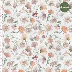 Digitally Printed Fabric with Watercolor Pastel and Faded Flowers Pattern