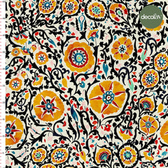 Digitally Printed Fabric with Watercolor Suzani Style Flowers Pattern