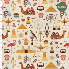 Dubai Objects Patterned Digital Printed Fabric