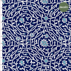 Blue Ground Oriental Tile Floral Pattern Digital Printed Fabric