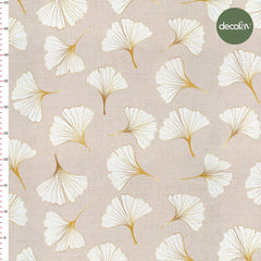 Beige Ground Ginkgo Leaves Gold Details Patterned Digital Printed Fabric