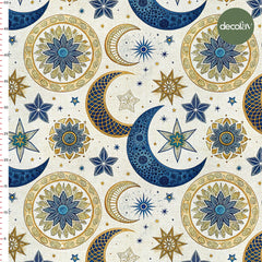 Digitally Printed Fabric with Ramadan Crescent and Flower Motif Pattern