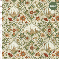Digitally Printed Fabric with Geometric Lines, Flowers and Mosque Patterns