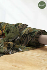 Digitally Printed Fabric with Exotic Leopard and Tropical Leaves Design