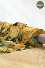 Large Yellow Tulip Patterned Digital Printed Fabric