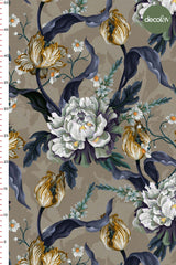 Baroque Flowers Beige Background Digital Printed Fabric