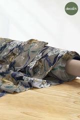 Baroque Flowers Beige Background Digital Printed Fabric