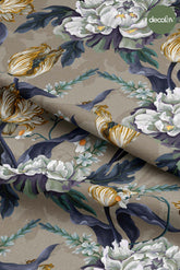 Baroque Flowers Beige Background Digital Printed Fabric