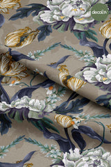 Baroque Flowers Beige Background Digital Printed Fabric