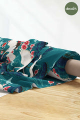 Traditional Japanese Style Stork and Flower Pattern Digital Printed Fabric