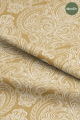 Mustard Color Oriental Damask Pattern Digital Printed Fabric