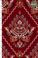 Red Background Digital Printed Fabric with Embroidery Effect Motif Pattern