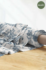 Toile de Jouy Navy Blue Forest and Ostrich Pattern Digital Printed Fabric