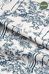 Toile de Jouy Navy Blue Forest and Ostrich Pattern Digital Printed Fabric