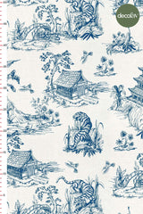 Toile de Jour Digitally Printed Fabric with Tiger and Temple Pattern