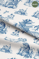 Toile de Jour Digitally Printed Fabric with Tiger and Temple Pattern