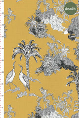 Mustard Ground Toile Style Trees and Storks Digital Printed Fabric