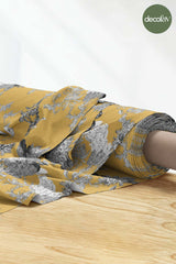 Mustard Ground Toile Style Trees and Storks Digital Printed Fabric