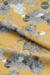 Mustard Ground Toile Style Trees and Storks Digital Printed Fabric