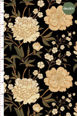 Victorian Rose Patterned Digital Printed Fabric on a Black Background