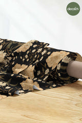 Victorian Rose Patterned Digital Printed Fabric on a Black Background