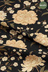 Victorian Rose Patterned Digital Printed Fabric on a Black Background