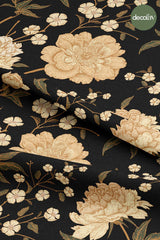 Victorian Rose Patterned Digital Printed Fabric on a Black Background