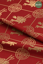 Geleneksel Çin Stili Ejderha ve Geometrik Desenli Dijital Baskılı Kumaş