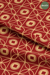 Geleneksel Çin Stili Geometrik Desenli Dijital Baskılı Kumaş