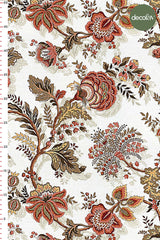 Geleneksel Detaylı Çiçekler ve Dallar Tasarımlı Dijital Baskılı Kumaş