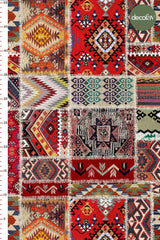 Patchwork Realistic Kilim Textured Digital Printed Fabric