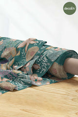 Digitally Printed Fabric with Abstract Flowers and Leaves Pattern