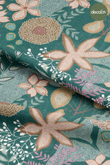 Digitally Printed Fabric with Abstract Flowers and Leaves Pattern