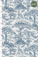 Indigo Safari Toile de Jouy Style Digital Printed Fabric
