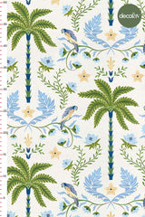 Digitally Printed Fabric with Tropical Birds and Palm Tree Patterns