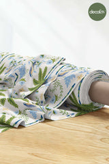 Digitally Printed Fabric with Tropical Birds and Palm Tree Patterns